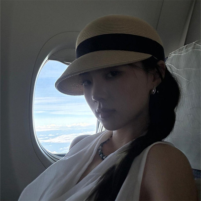气质优雅海边度假蝴蝶结马术帽女