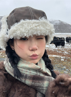 羊羔毛保暖护耳毛绒雷锋帽出游款