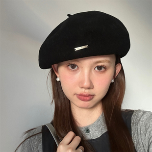 型显脸小气质贝雷帽大头画家帽 高品质澳洲纯羊毛大版 博主bi入