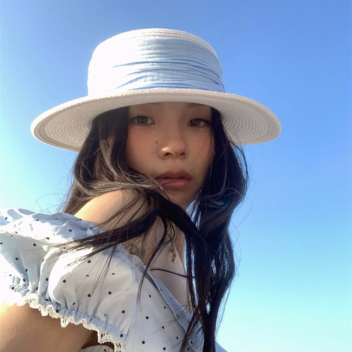 【夏日海盐】夏天出游海边度假平顶草帽褶皱宽织带优雅礼帽盆帽女