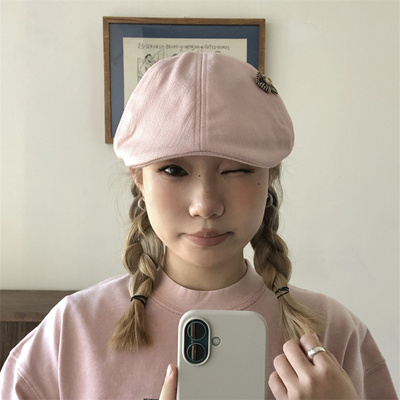 小众日系感蝴蝶结点缀粉色前进帽