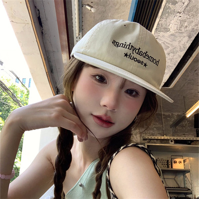 韩国小众设计字母刺绣软顶平檐帽