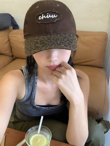 美式辣妹撞色豹纹软顶鸭舌帽潮人