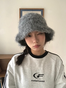 【随意慵懒风】ins博主同款拉毛感渔夫帽兔毛混纺针织显脸小帽子