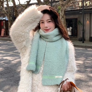【冬日薄荷绿】温柔显白针织条纹围巾女软糯好出片百搭保暖围脖潮