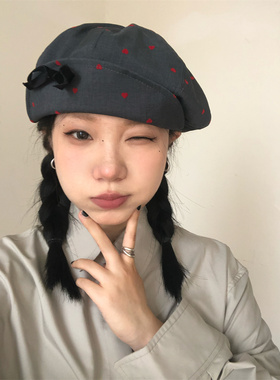 红色爱心蝴蝶结云朵帽可爱翻檐潮