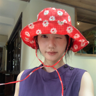 【红了樱桃】夏季出片红色花朵渔夫帽可爱小樱桃大帽檐遮阳盆帽女