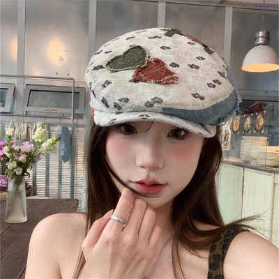 美式复古牛仔纱花拼接前进帽时髦