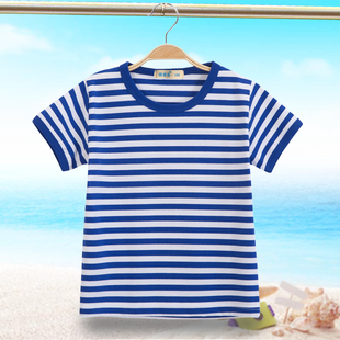 夏季男童女童宝宝海魂衫童装纯棉短袖t恤海军风儿童条纹学生半袖