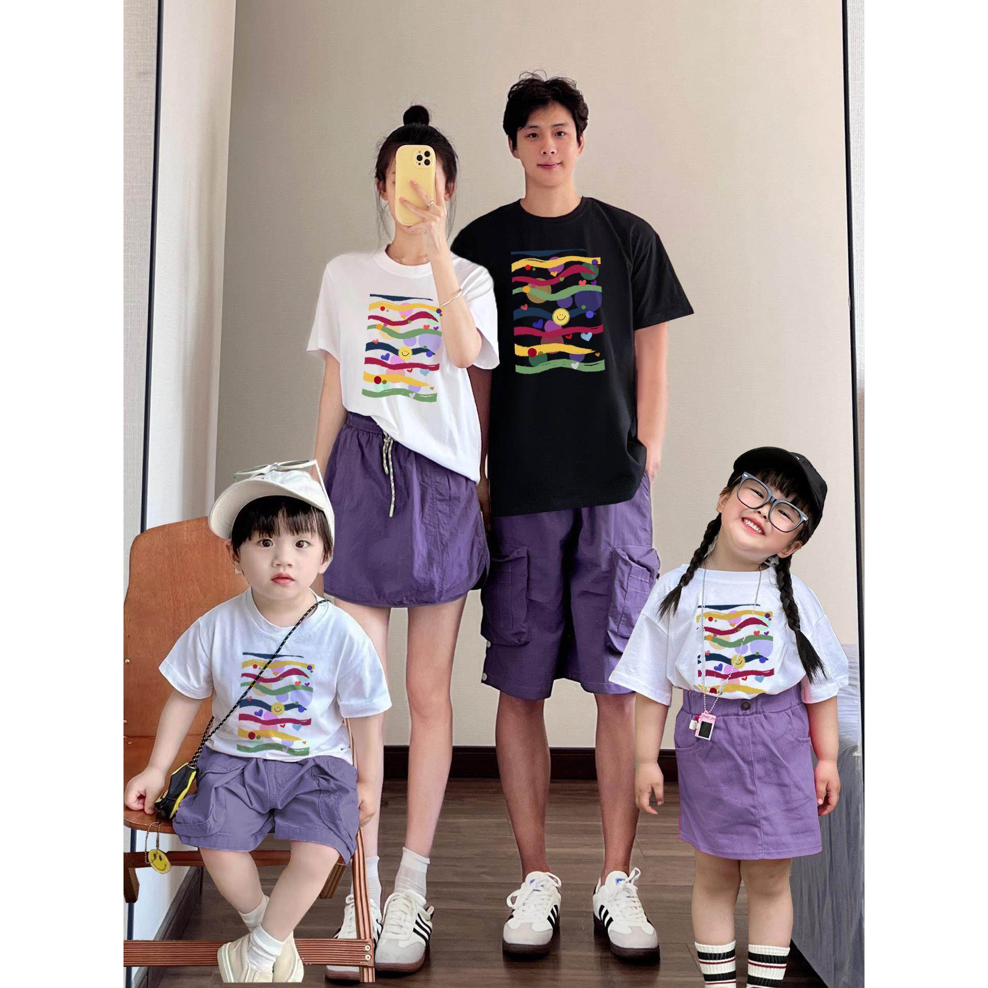 沙滩度假亲子装套一家三口