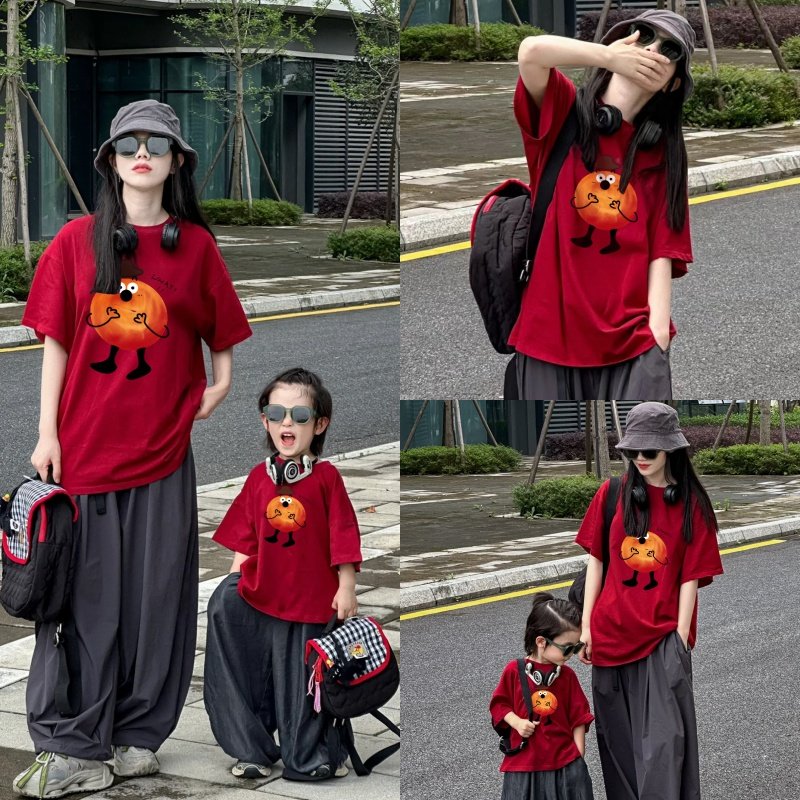 炸街母女母子T恤亲子装一家三口四口旅游夏季拍照短袖T恤男女童潮