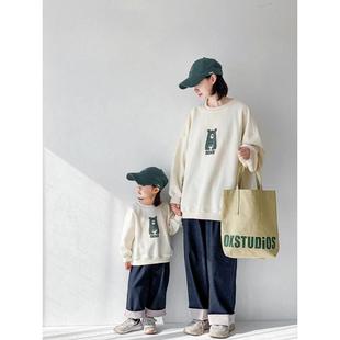 母子潮 圆领纯棉加绒卫衣母女装 高端炸街亲子装 卫衣春秋三口亲子装