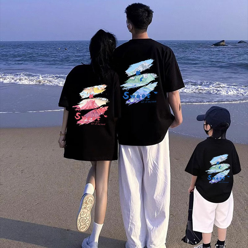 亲子装夏装一家三四口亲子装