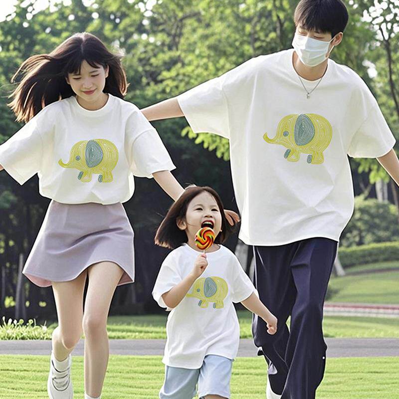 卡通纯棉白色短袖t恤女2026新款夏季亲子装一家三口上衣大码体恤