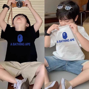 男女童夏季新款卡通短袖T恤中小童日系潮牌洋气彩色字母休闲上衣