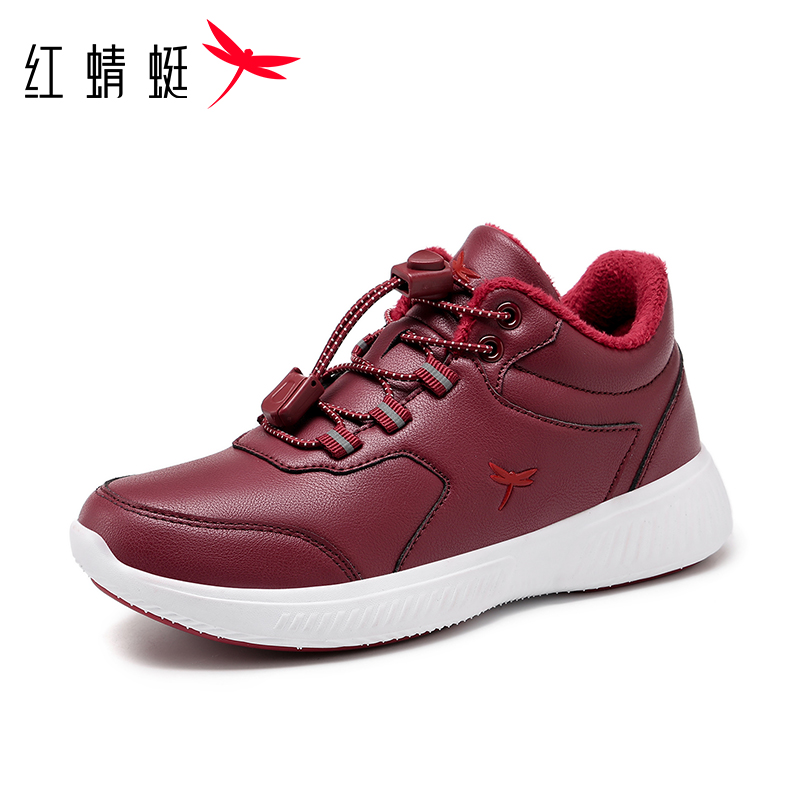 红蜻蜓运动休闲妈妈加绒保暖鞋