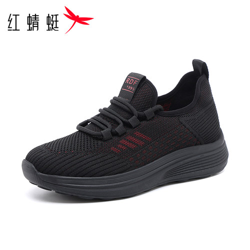红蜻蜓织物网面透气妈妈鞋软底