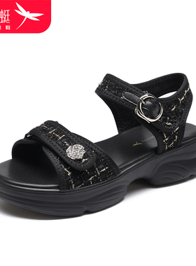 红蜻蜓女鞋厚底凉鞋2025可调节夏季时尚百搭增高休闲运动沙滩鞋轻