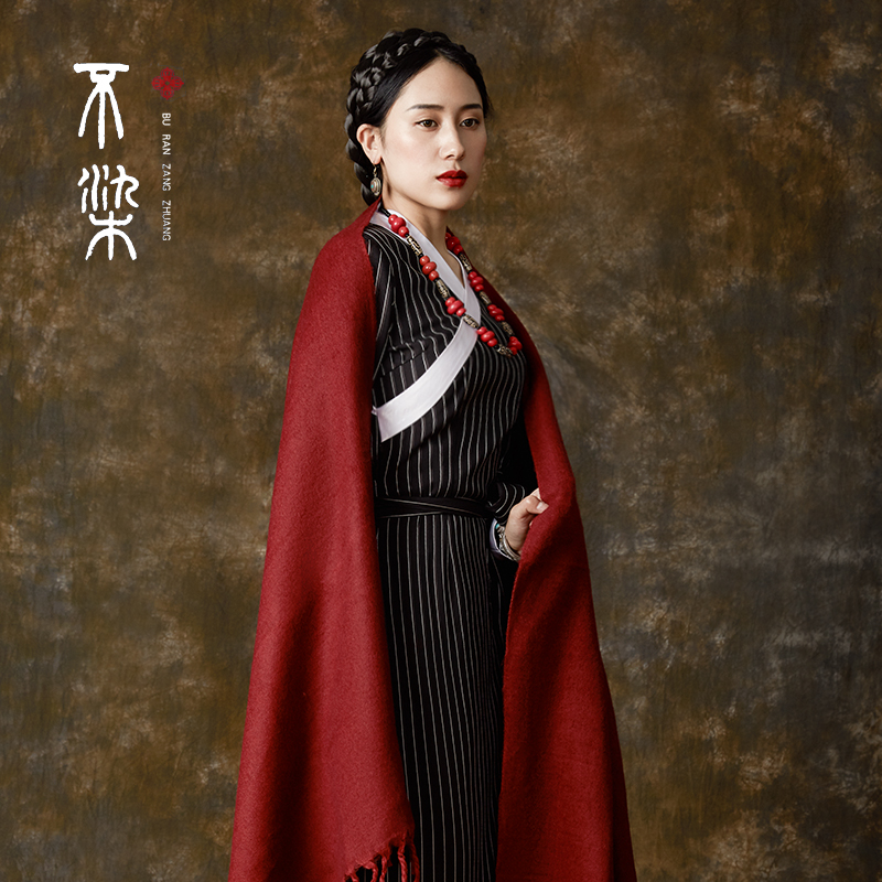 =不染= 定制款 经典黑白显瘦条纹西藏服装藏式拉萨服女装日常藏袍