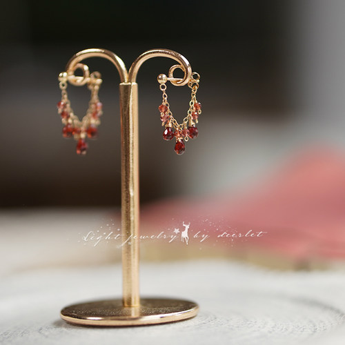 原创耳环14K包金复古石榴石