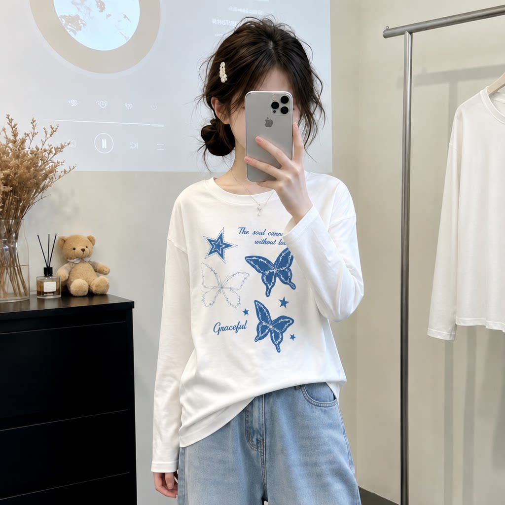 女童打底衫春秋内搭儿童纯白色
