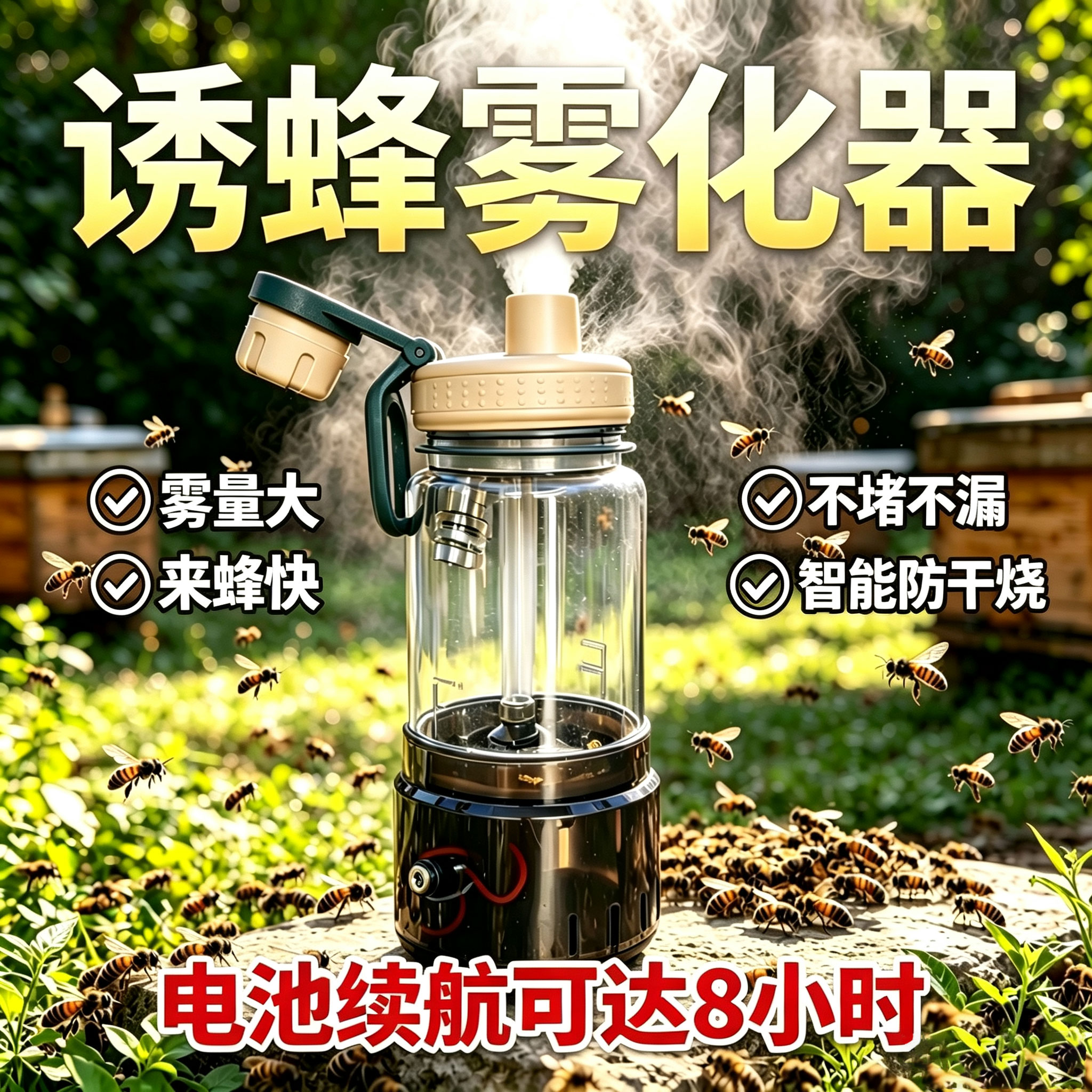 新款网红诱蜂加湿器一体马蜂诱蜂神器12V诱蜂水不堵不漏加湿器