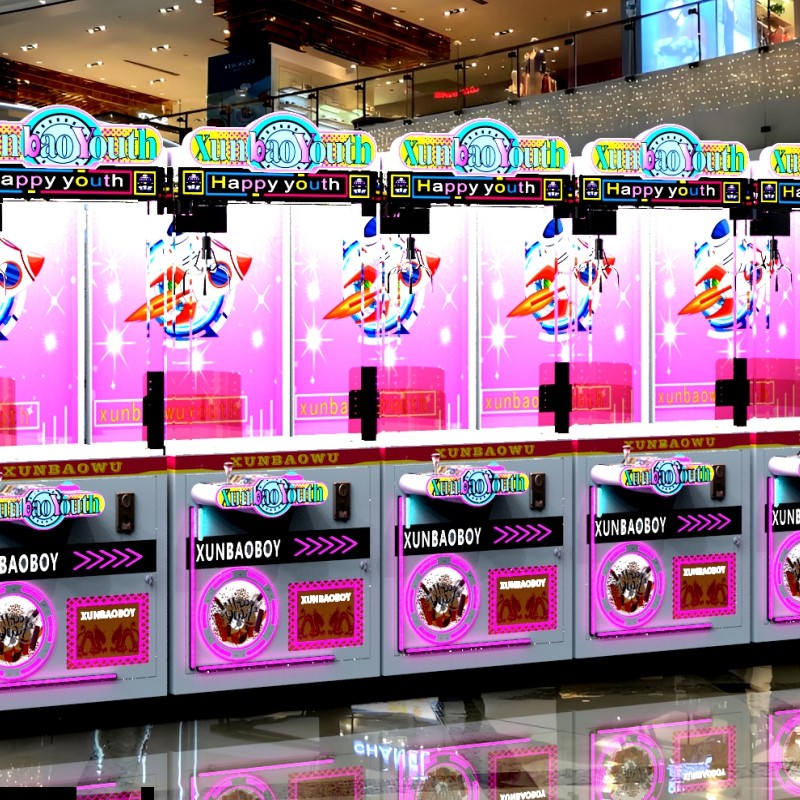 新款透明五金炫彩灯光扫码共享网红抓娃娃机大型商用抓公仔机电玩