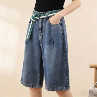 过膝六分牛仔短裤 高腰阔腿显瘦五分中裤 女夏季 七分裤 2026新款 薄款