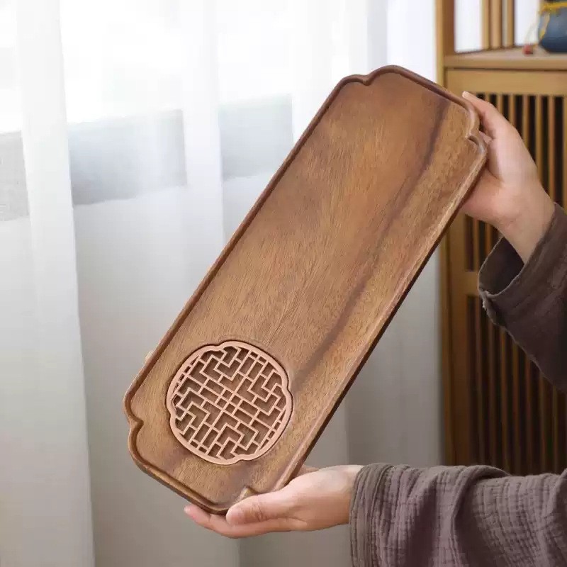 商用整块胡桃木排水式茶盘简约家用实木小型干泡台茶具套装新中式