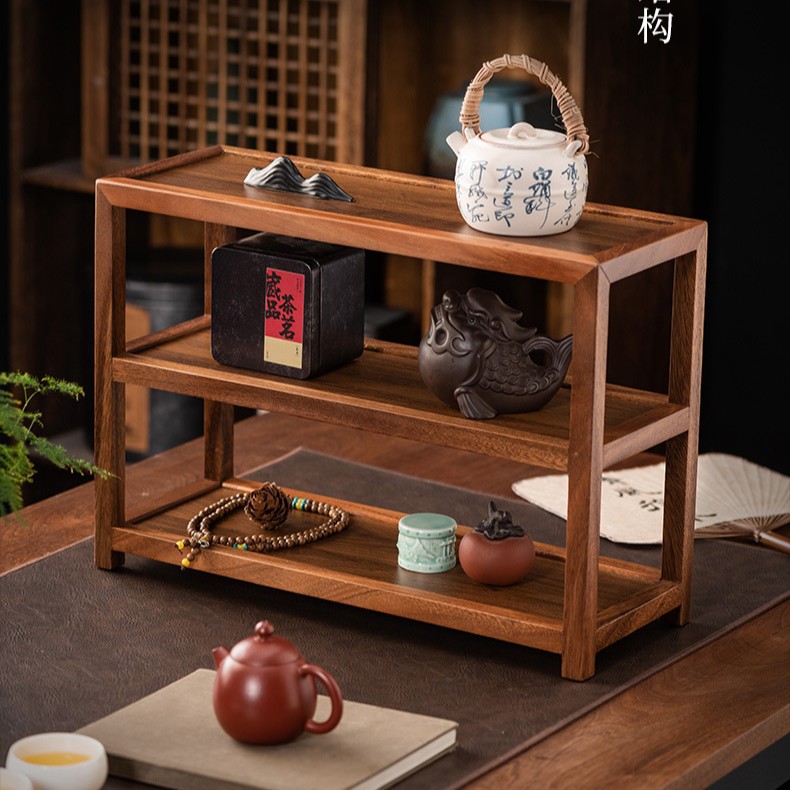 胡桃木茶具置物架茶桌面收纳架茶杯沥水架子茶壶展示架小型博古架