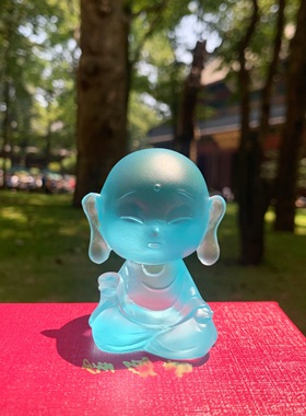 代杭州灵隐小和尚摆件琉璃六度般若车摆树脂禅定沙弥礼盒装摆台