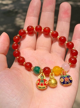 代上天竺红玛瑙吞金兽手链