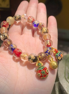 代上天竺金箔琉璃香灰手串