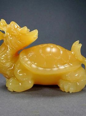 黄玉天然玉石龙龟摆件龙头旺财招财保平安客厅家居办公风水装饰
