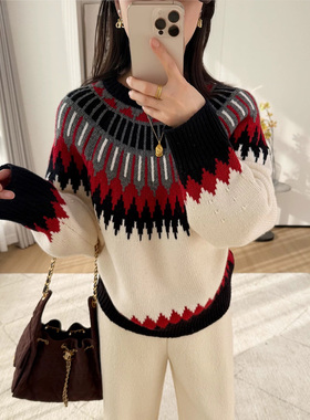 OWN IT/经典费尔岛图案复古花纹毛衣25205#