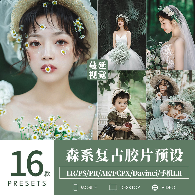 lr预设森系复古胶片调色ps暗调德味人像pr滤镜luts飞思剪映fcpx