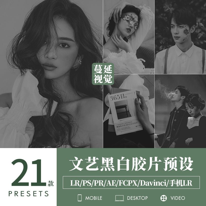 LR预设PS黑白人像PR达芬奇FCPX手机滤镜飞思剪映调色LUTs像素蛋糕