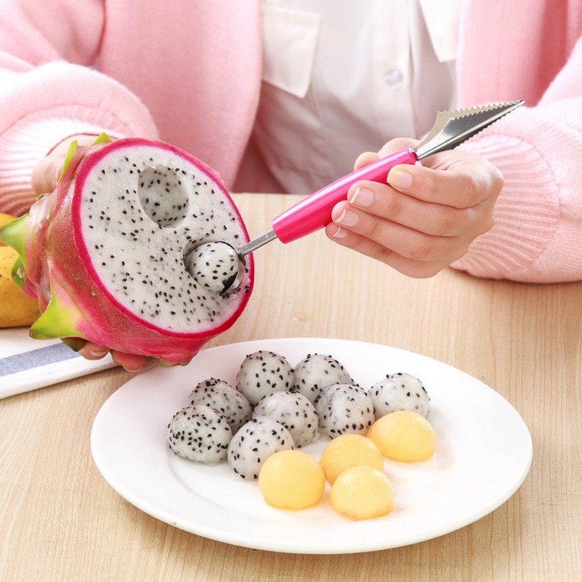 素色双头水果挖球器波纹雕花刀宝宝家用果蔬西瓜挖勺水果勺雕花器