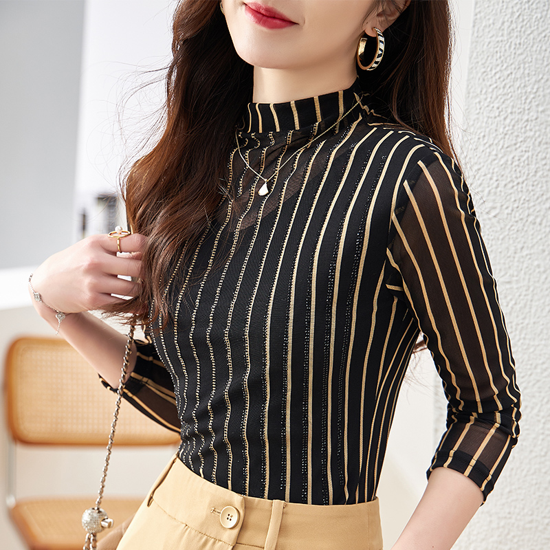 气质长袖时尚网纱上衣女