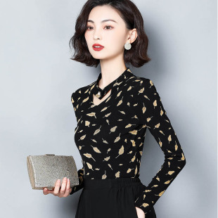 加绒加厚长袖网纱打底衫女小衫2025新款秋冬保暖v领蕾丝上衣内搭