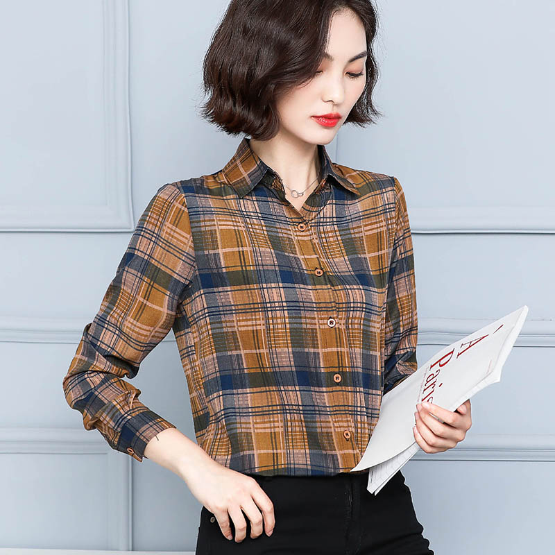 格子衬衫女春秋长袖2020款春装时尚外套宽松休闲衬衣百搭打底上衣在类目 女装/女士精品, 衬衫中 - 来自Buy2taobao.com提供专业的淘宝代购服务