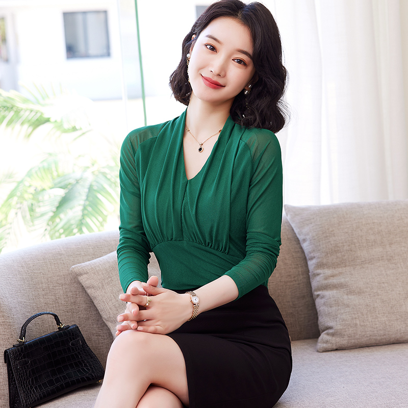 春秋网纱新款上衣长袖气质