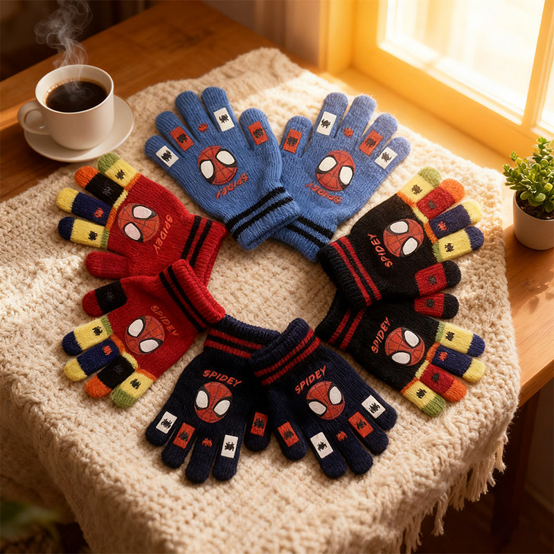 儿童3-9岁正版蜘蛛小孩冬季防寒保暖五指手套男女学生写字卡通