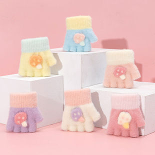 儿童半指手套1-3岁宝宝冬保暖男女童针织小童可爱卡通婴儿婴幼儿