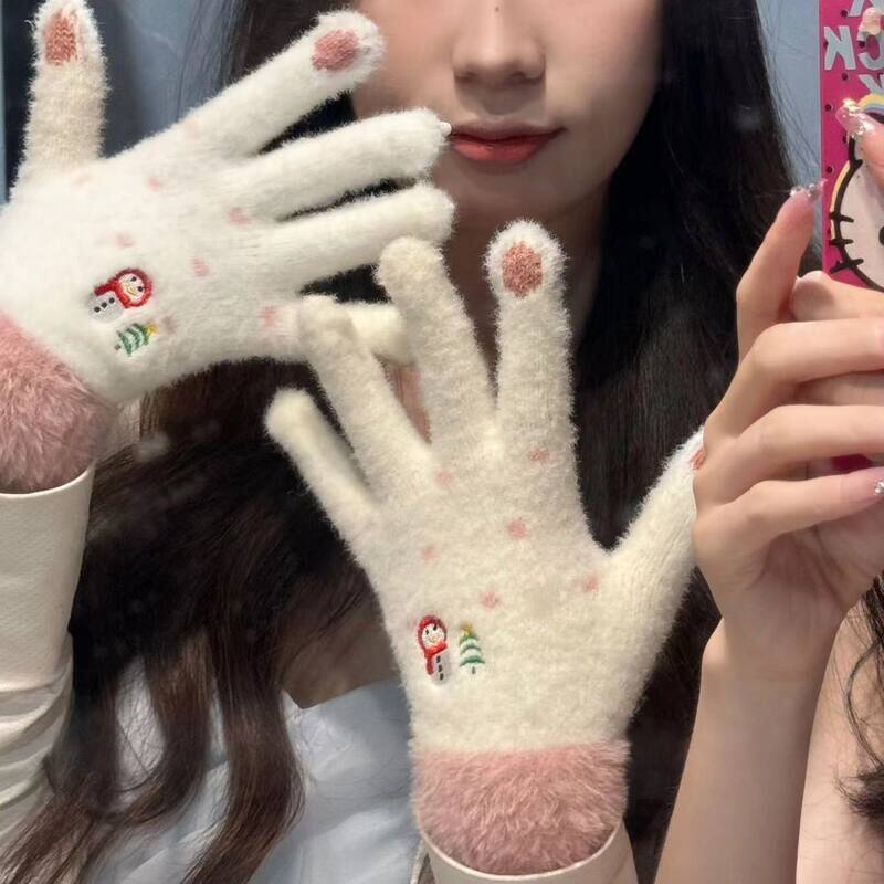 秋冬手套雪人保暖时尚五指触屏加绒加厚针织批发防寒雪人IP设计