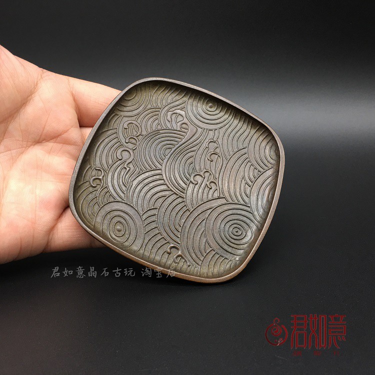 实心铜富贵长春茶托托盘摆件铜盘子浮雕小圆盘碟子小茶盘茶宠