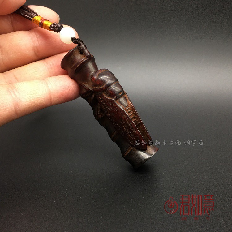 牛角角雕竹节知了挂件 一鸣惊人竹子金蝉牦牛角手把件仿古老物件