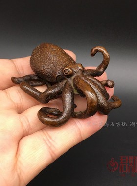 实心铜章鱼摆件 八爪鱼茶台铜茶宠小鱿鱼迷你小章鱼海洋生物