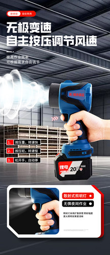 无刷暴力涡轮风扇强力吹风机鼓风工业用吹灰除尘大功率锂电吹风枪