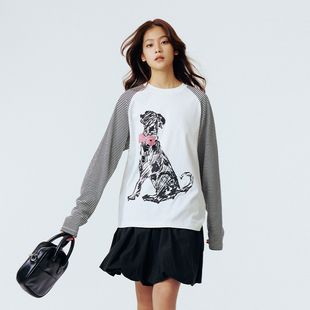 180克单纱针织可爱小狗拼接插肩长袖 女装 T恤上衣 Brand男装 PSO